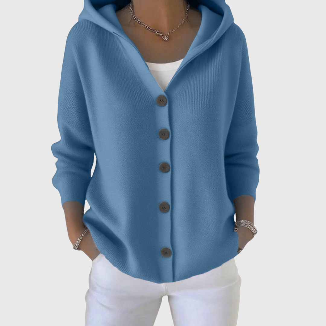 Chiara Women’s Hooded Cotton Cardigan – Relaxed Fit Button-Down Sweater