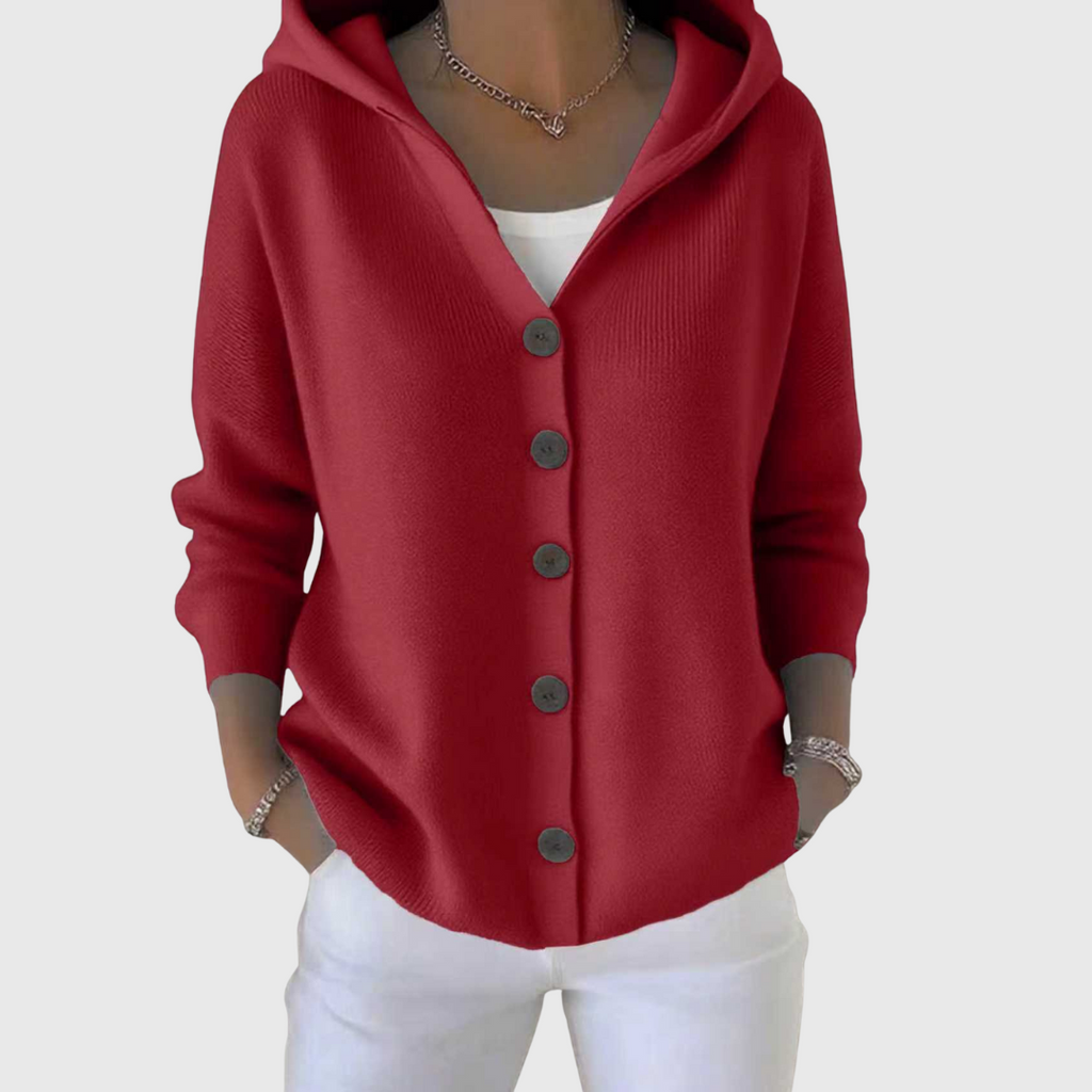 Chiara Women’s Hooded Cotton Cardigan – Relaxed Fit Button-Down Sweater