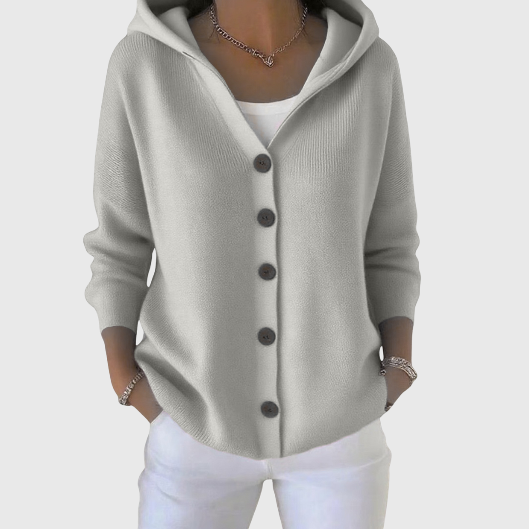 Chiara Women’s Hooded Cotton Cardigan – Relaxed Fit Button-Down Sweater