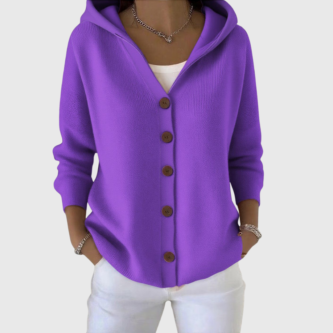 Chiara Women’s Hooded Cotton Cardigan – Relaxed Fit Button-Down Sweater