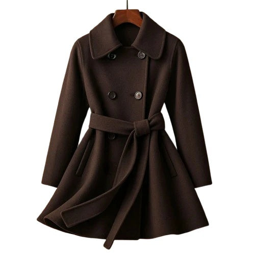 Daphne Women’s Wool Wrap Coat – Double-Breasted Belted Overcoat