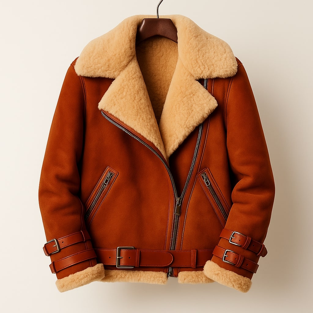 Carmen Women’s Fleece Lined Jacket – Belted Asymmetric Moto Jacket