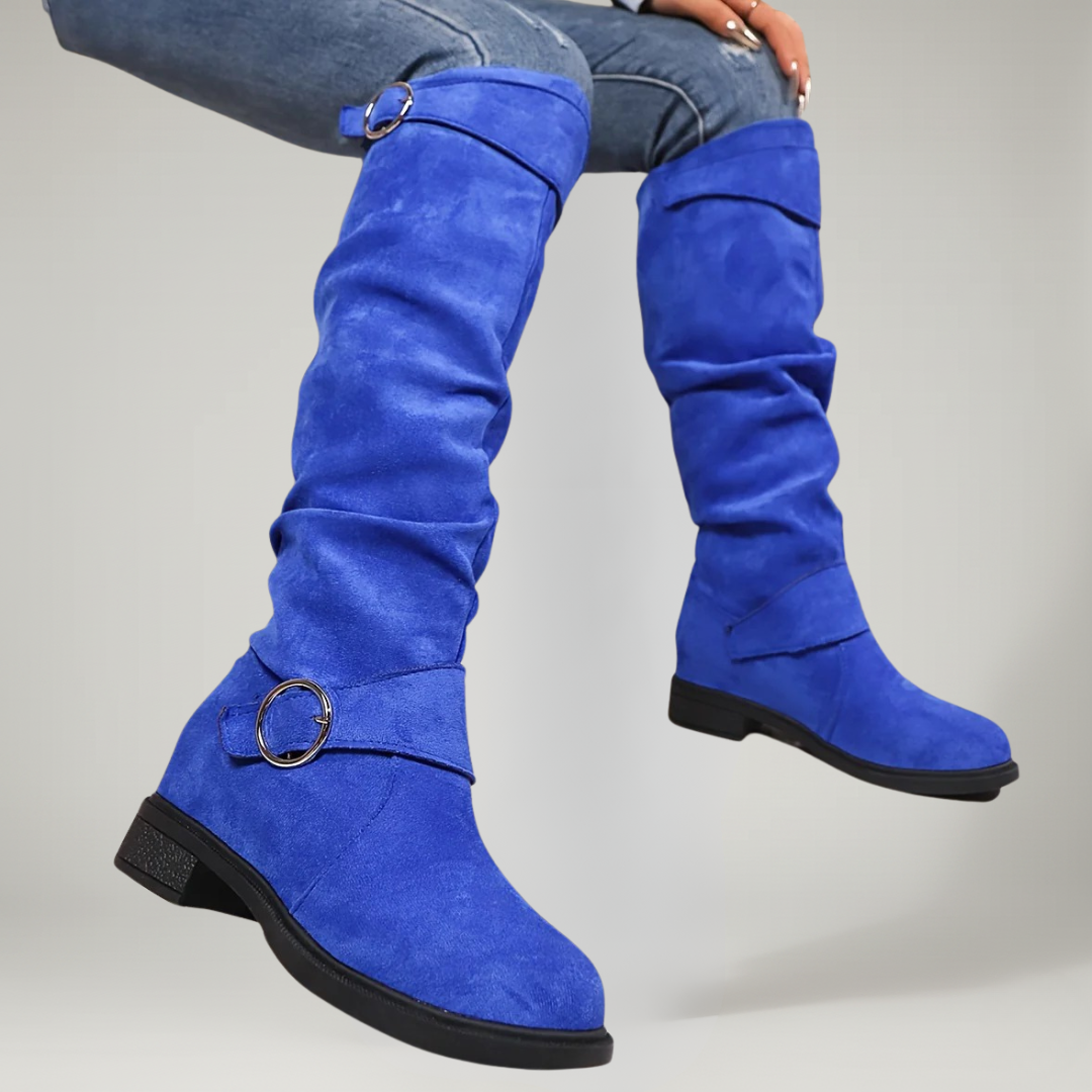 Elana Women’s Knee High Boots – Slouch Pull-On Winter Boots with Buckle Detail