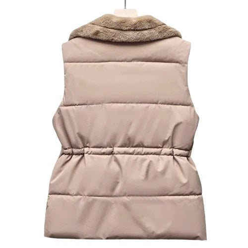 Evelina Women’s Fleece Puffer Vest – Sherpa-Collar Quilted Gilet for Cold Weather