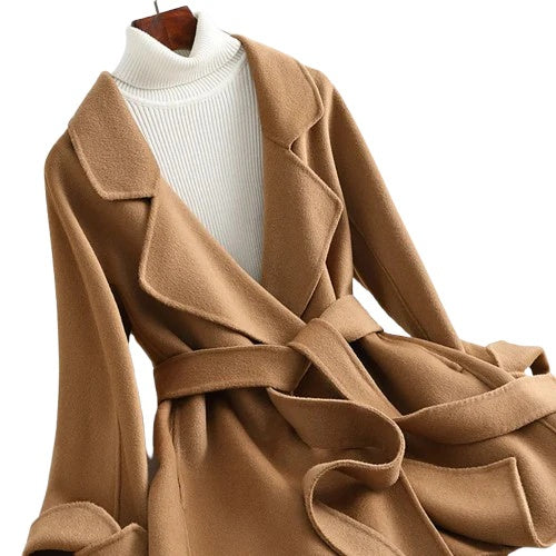 Aniza Women’s Wool Wrap Coat – Wide Lapel & Belted Waist for Flattering Winter Style