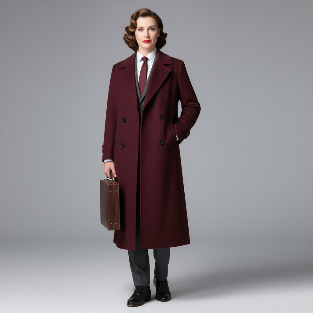 Amara Women’s Wool Coat – Elegant Double-Breasted Long Winter Overcoat