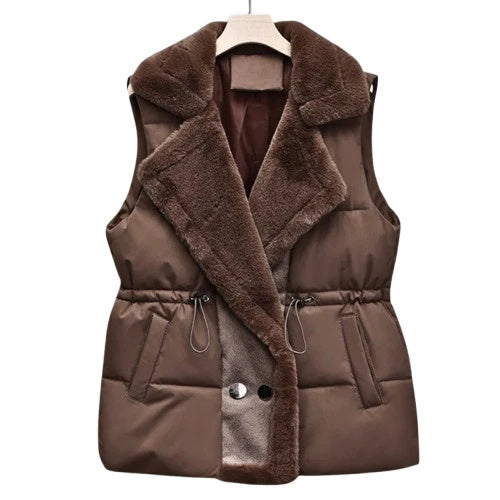 Evelina Women’s Fleece Puffer Vest – Sherpa-Collar Quilted Gilet for Cold Weather