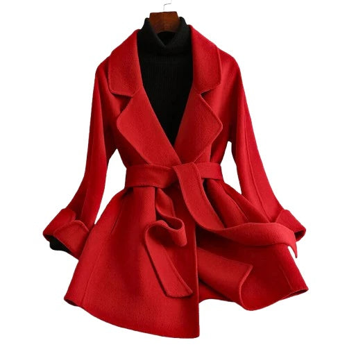 Aniza Women’s Wool Wrap Coat – Wide Lapel & Belted Waist for Flattering Winter Style