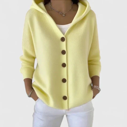 Chiara Women’s Hooded Cotton Cardigan – Relaxed Fit Button-Down Sweater