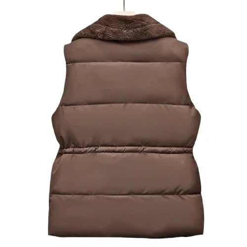 Evelina Women’s Fleece Puffer Vest – Sherpa-Collar Quilted Gilet for Cold Weather