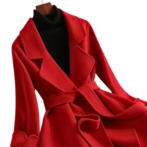 Aniza Women’s Wool Wrap Coat – Wide Lapel & Belted Waist for Flattering Winter Style