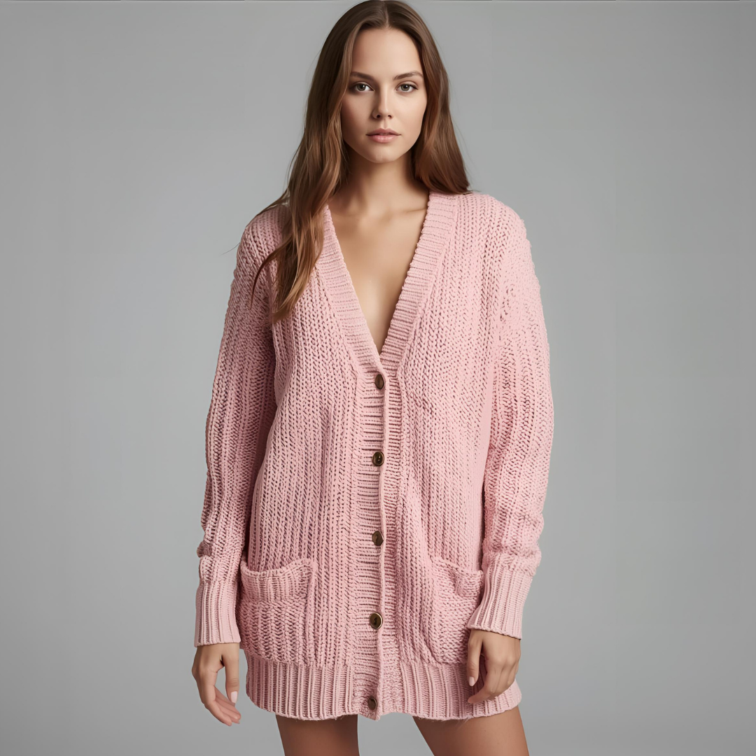 MILA | Cozy Long Pink Cardigan