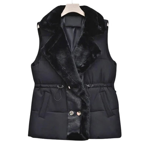 Evelina Women’s Fleece Puffer Vest – Sherpa-Collar Quilted Gilet for Cold Weather
