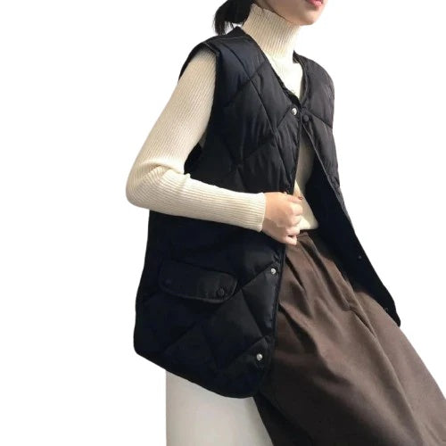 Emilia Women’s Quilted Vest – Soft-Matte Cotton Shell with Diamond Stitch Design