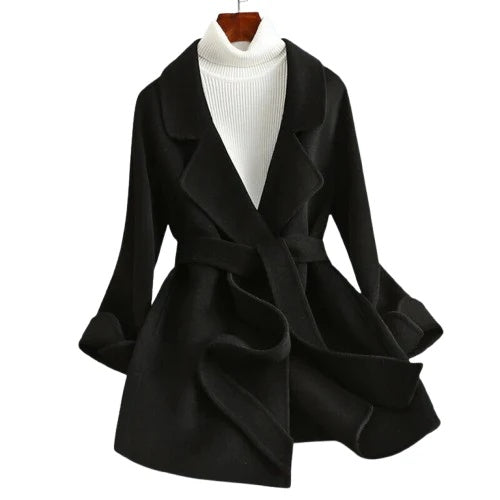 Aniza Women’s Wool Wrap Coat – Wide Lapel & Belted Waist for Flattering Winter Style