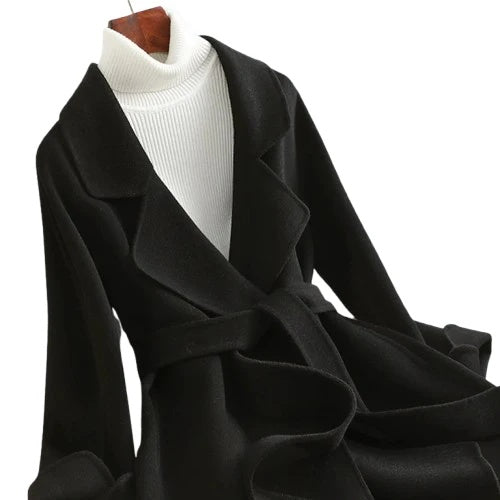 Aniza Women’s Wool Wrap Coat – Wide Lapel & Belted Waist for Flattering Winter Style