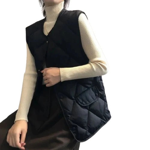 Emilia Women’s Quilted Vest – Soft-Matte Cotton Shell with Diamond Stitch Design