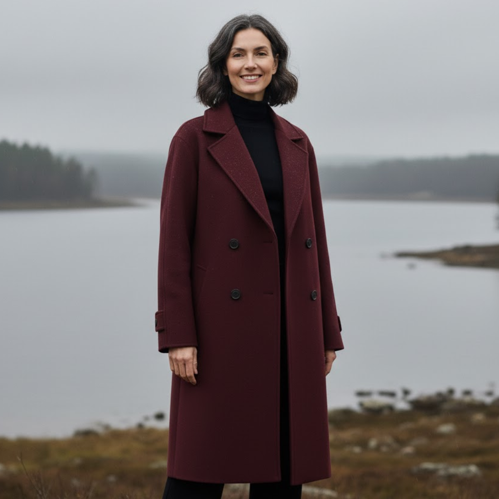 Amara Women’s Wool Coat – Elegant Double-Breasted Long Winter Overcoat