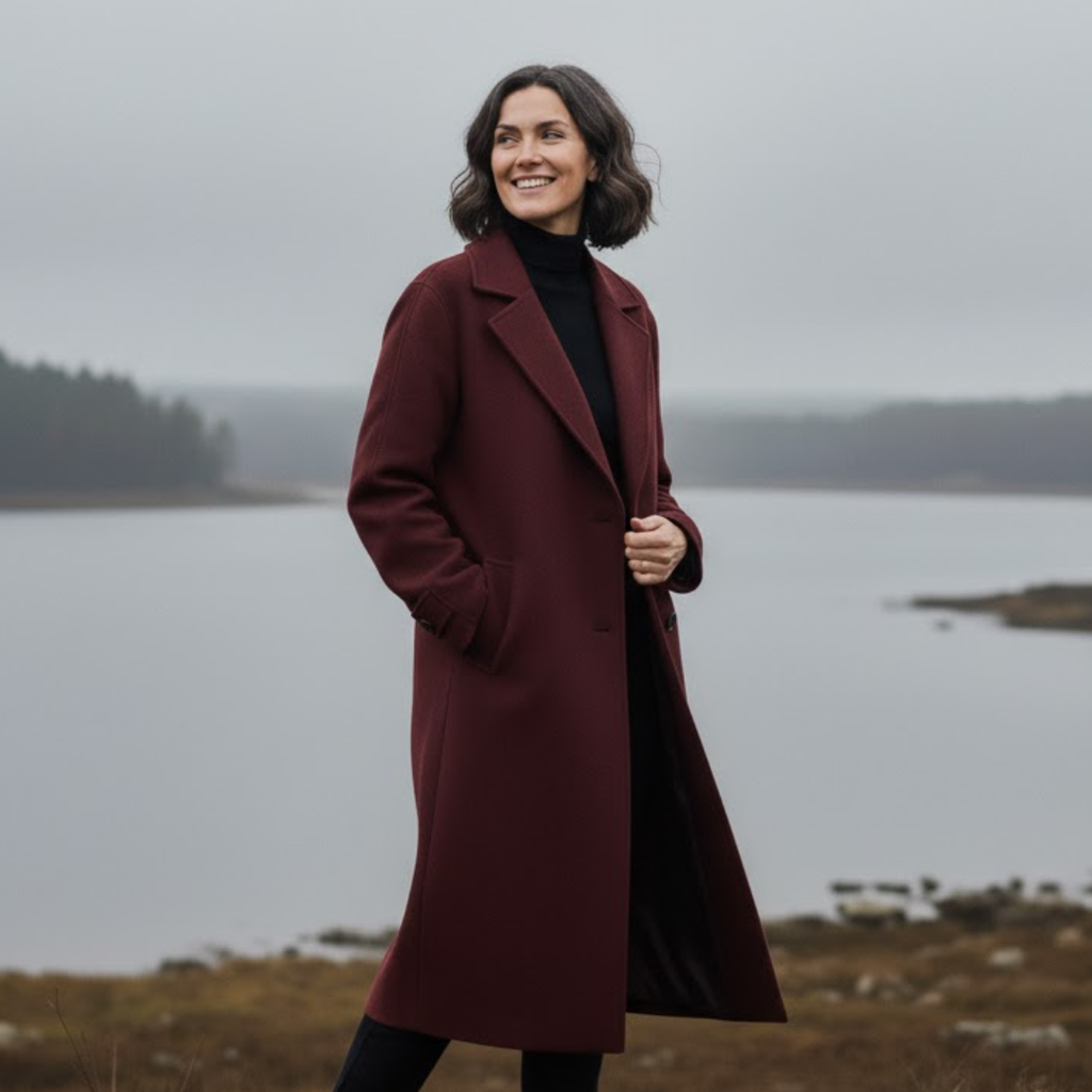 Amara Women’s Wool Coat – Elegant Double-Breasted Long Winter Overcoat