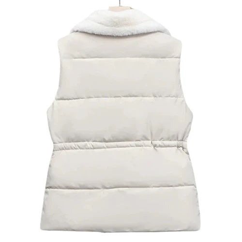 Evelina Women’s Fleece Puffer Vest – Sherpa-Collar Quilted Gilet for Cold Weather