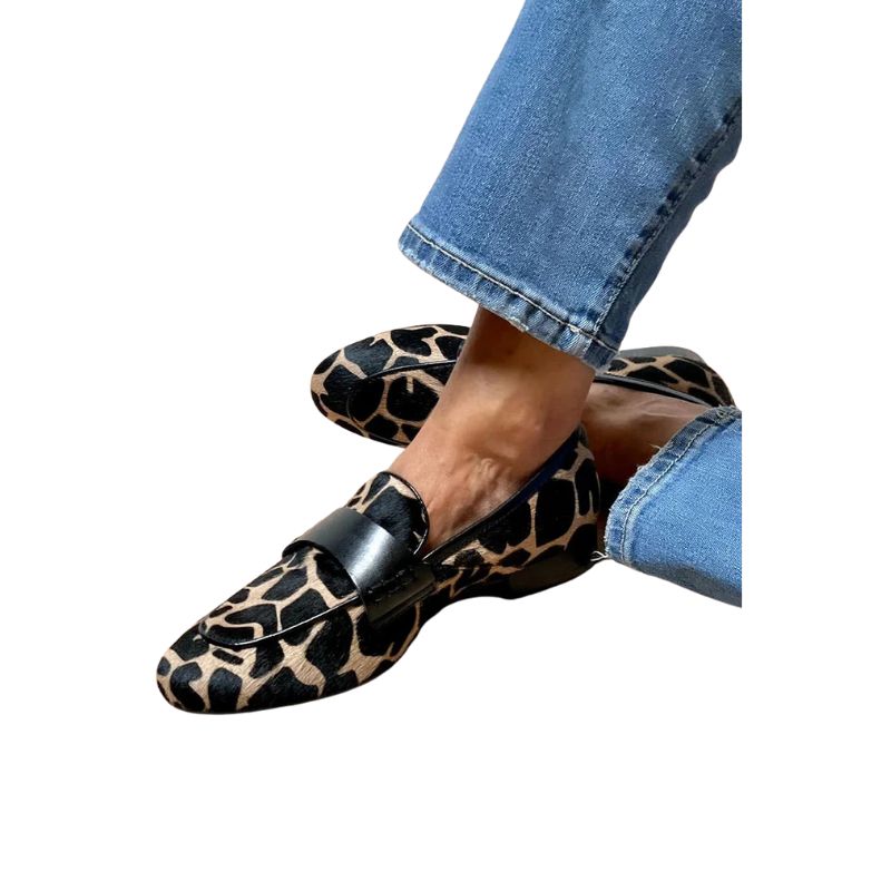 Clara Women's Animal Print Loafers – Elegant Slip-On Flats with Black Accent Strap
