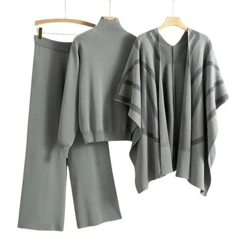 Elaine Women’s Lounge Set – Soft Viscose Open Cardigan, Sweater & Wide-Leg Pants