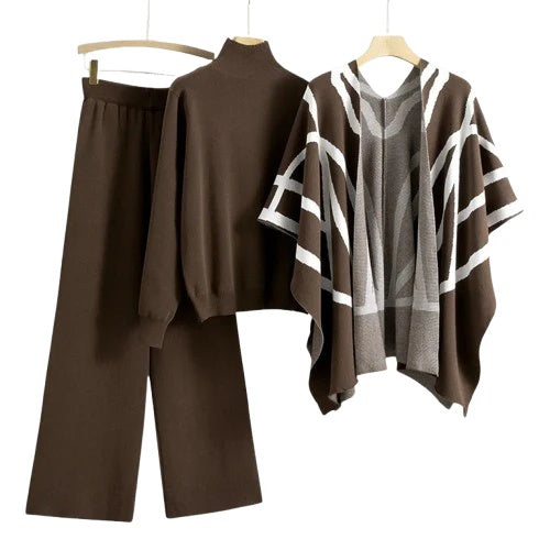 Elaine Women’s Lounge Set – Soft Viscose Open Cardigan, Sweater & Wide-Leg Pants