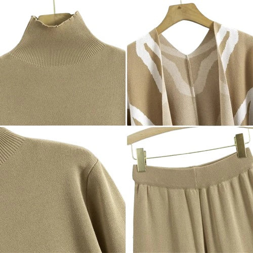 Elaine Women’s Lounge Set – Soft Viscose Open Cardigan, Sweater & Wide-Leg Pants