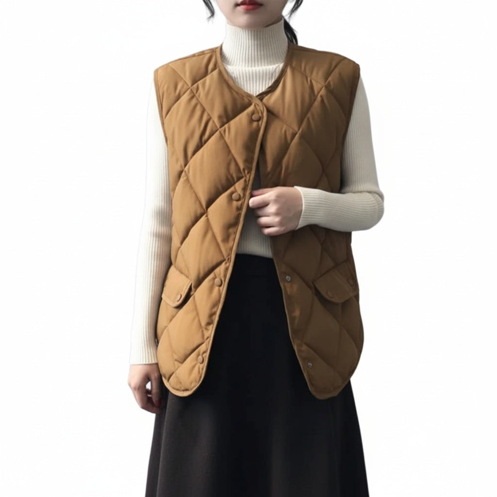 Emilia Women’s Quilted Vest – Soft-Matte Cotton Shell with Diamond Stitch Design