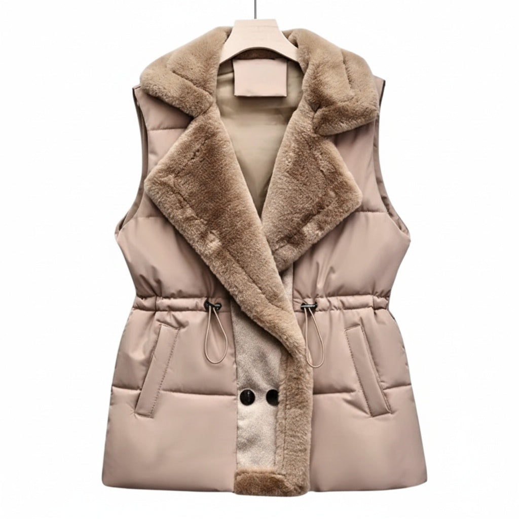 Evelina Women’s Fleece Puffer Vest – Sherpa-Collar Quilted Gilet for Cold Weather