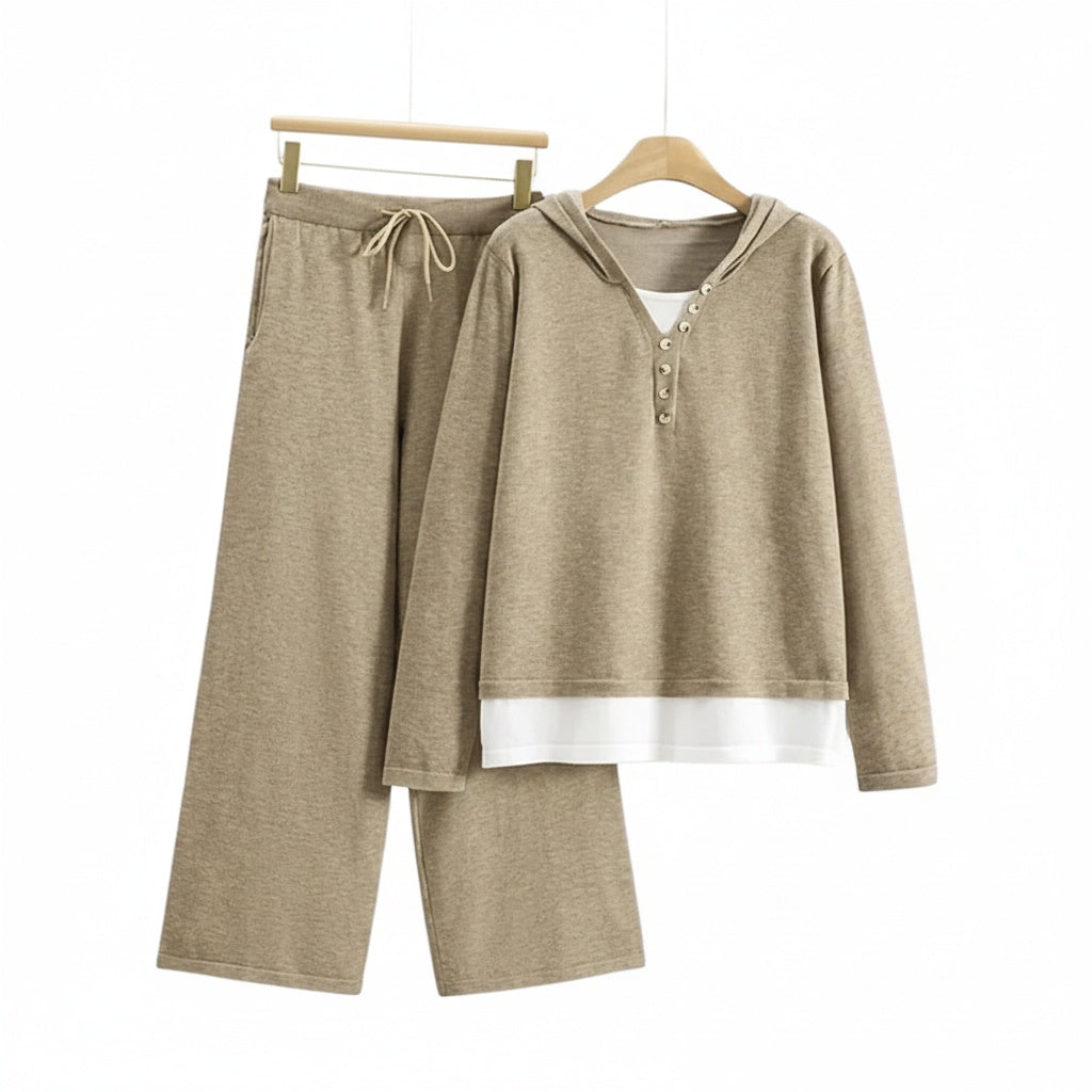 Clara Women’s Lounge Set – Soft Knitted Viscose Hoodie & Wide-Leg Pants