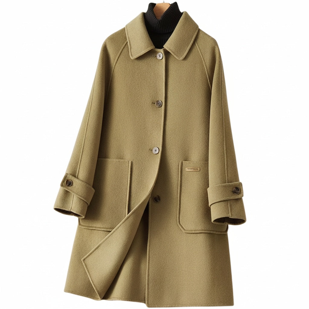 Clara Women’s Long Coat – Single-Breasted Winter Overcoat