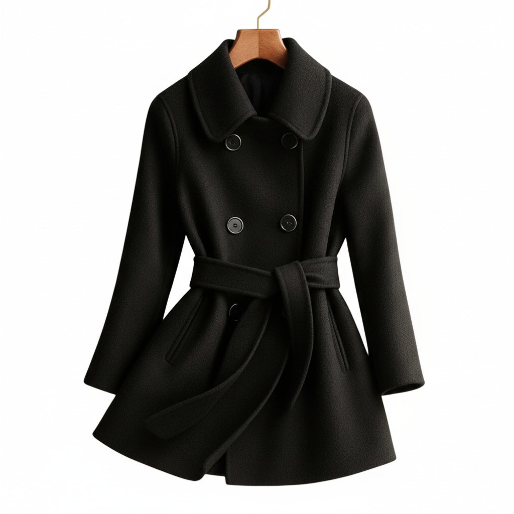 Daphne Women’s Wool Wrap Coat – Double-Breasted Belted Overcoat