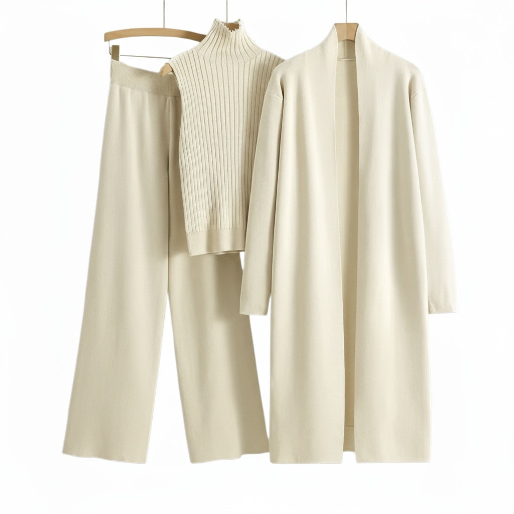 Aria Women’s Lounge Wear Set – Open-Stitch Long Cardigan & Wide-Leg Pants