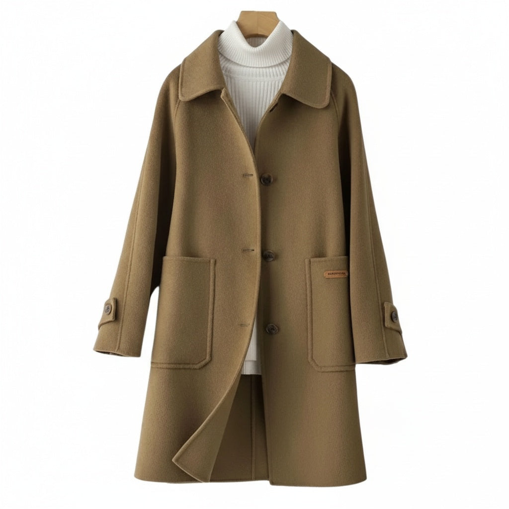 Clara Women’s Long Coat – Single-Breasted Winter Overcoat