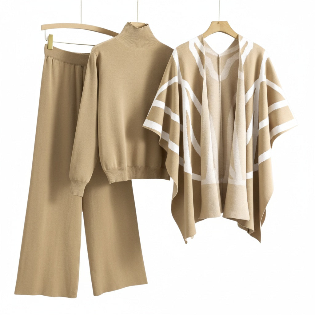 Elaine Women’s Lounge Set – Soft Viscose Open Cardigan, Sweater & Wide-Leg Pants