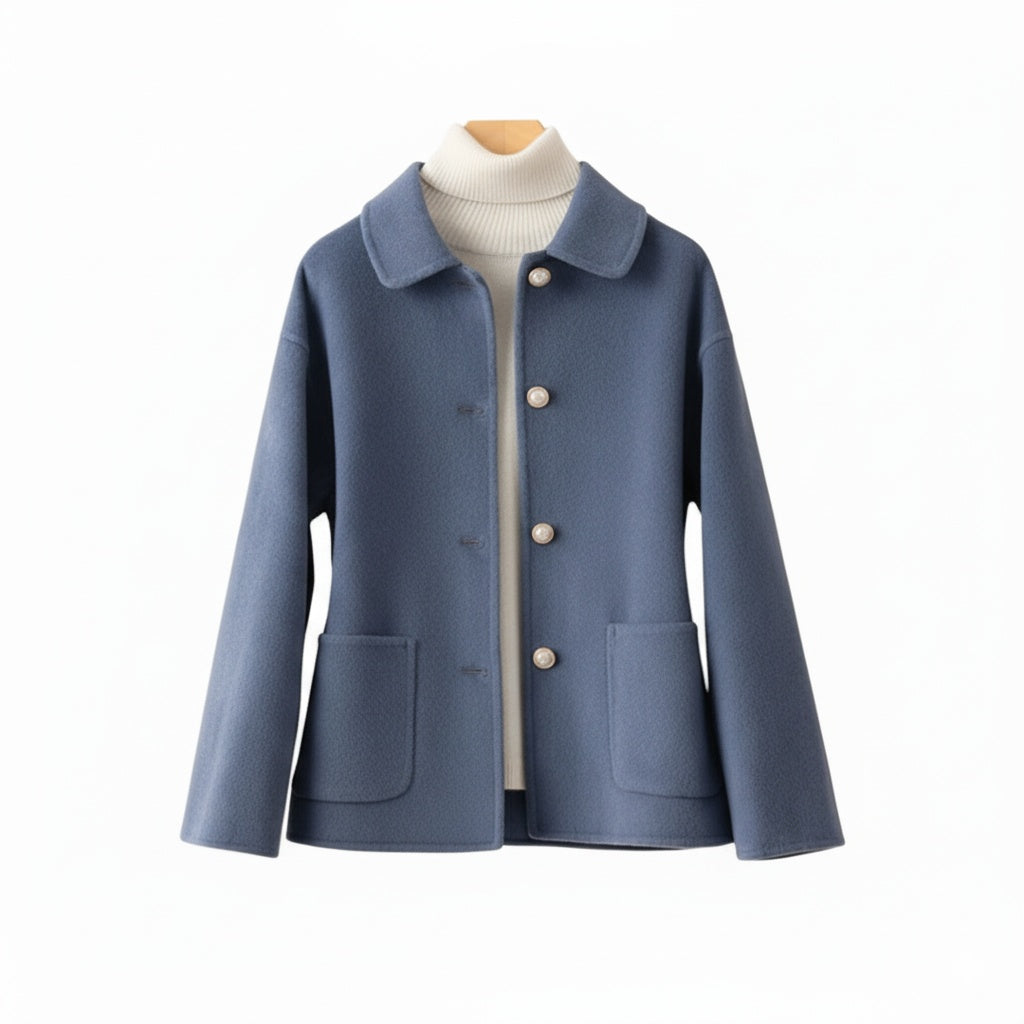 Cherry Women’s Button-Up Coat – Soft Wool Jacket with Spread Collar