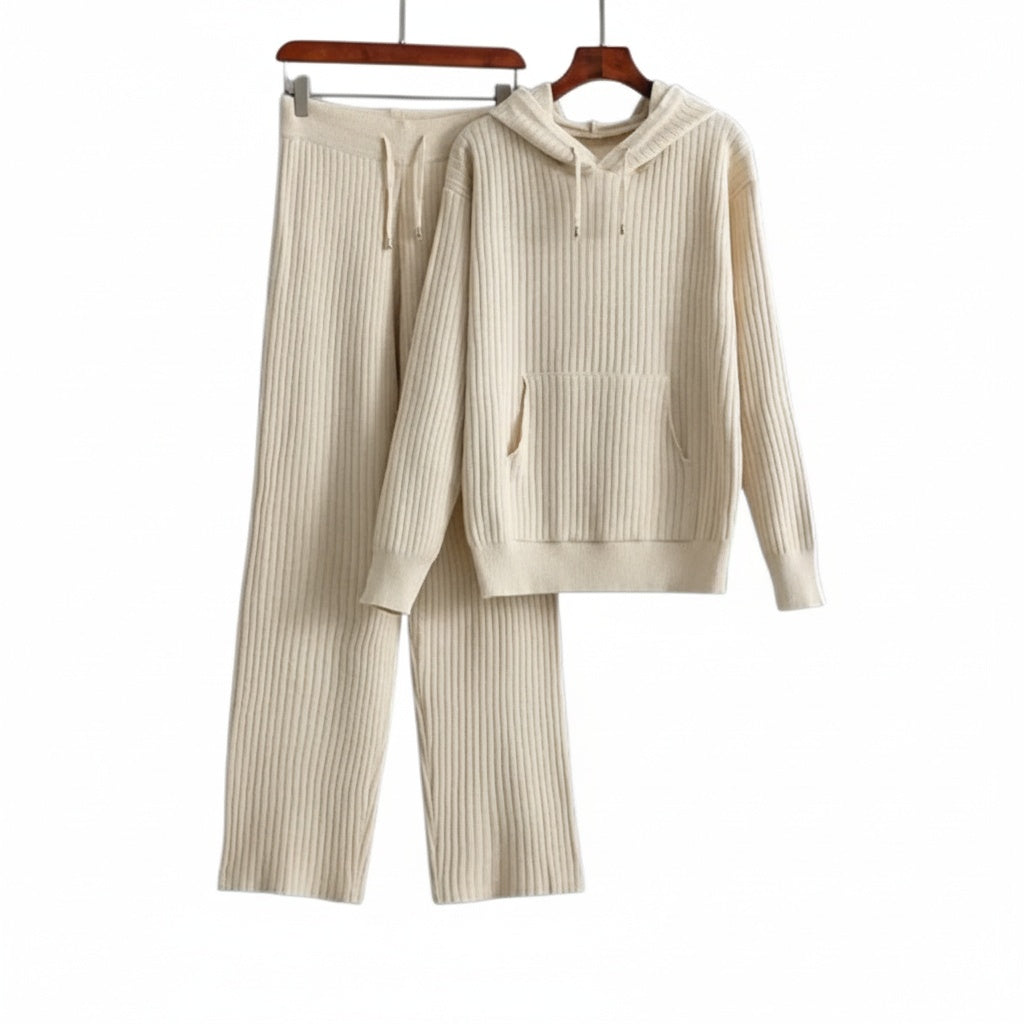 Adele Women’s Lounge Set – Soft Ribbed Cotton Hoodie & Relaxed Pants