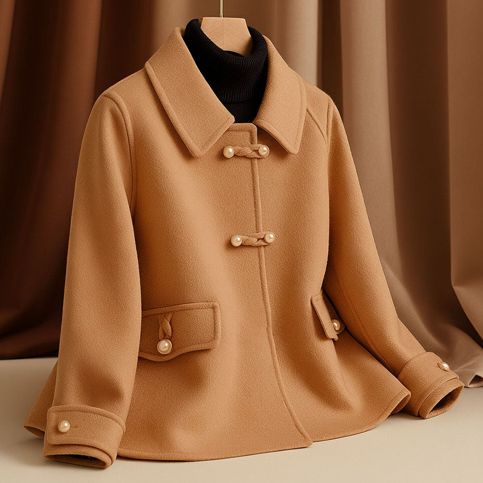 Eiman Women’s Wool Short Coat – Pearl Toggle Wool Blazer Jacket