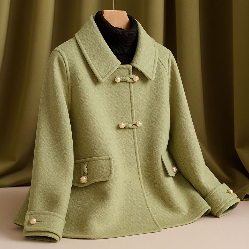 Eiman Women’s Wool Short Coat – Pearl Toggle Wool Blazer Jacket