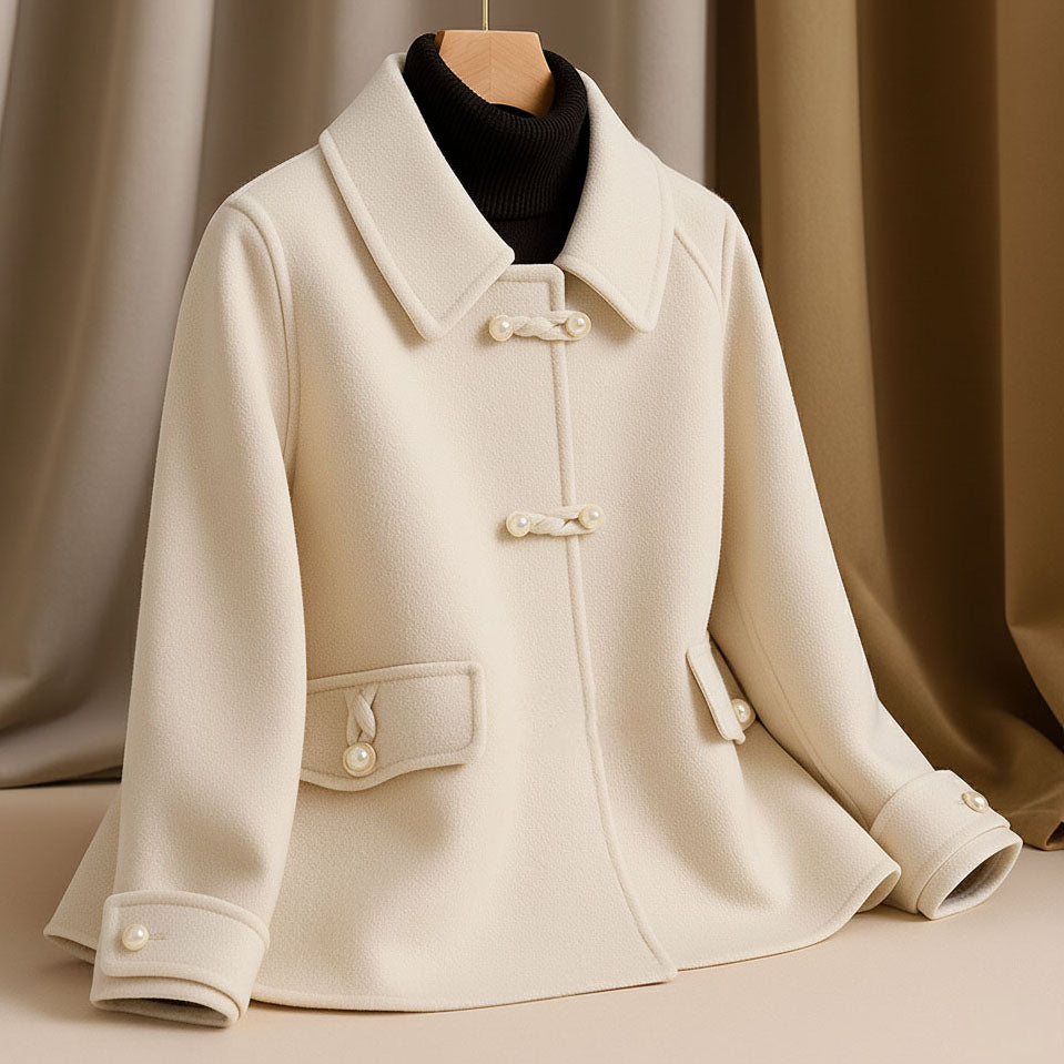 Eiman Women’s Wool Short Coat – Pearl Toggle Wool Blazer Jacket