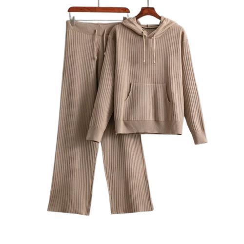 Adele Women’s Lounge Set – Soft Ribbed Cotton Hoodie & Relaxed Pants