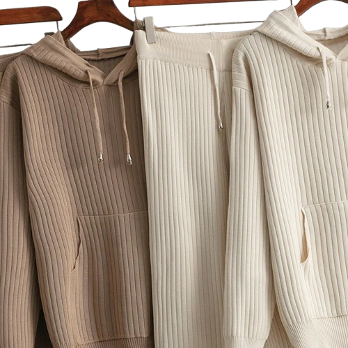 Adele Women’s Lounge Set – Soft Ribbed Cotton Hoodie & Relaxed Pants