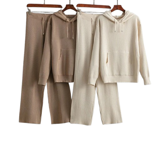 Adele Women’s Lounge Set – Soft Ribbed Cotton Hoodie & Relaxed Pants
