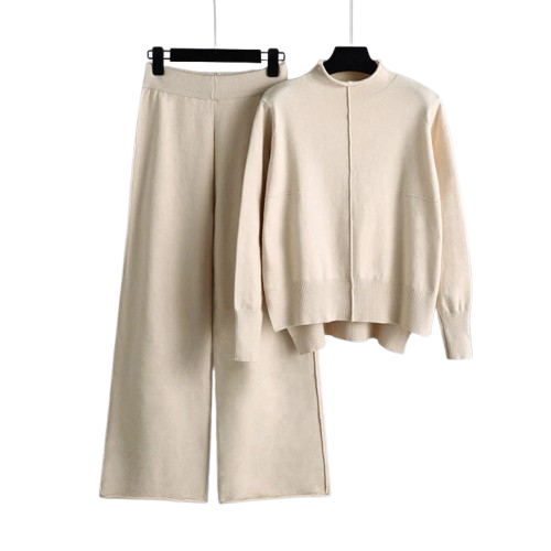 Elena Women’s Lounge Set – Soft Knit Sweater & Wide-Leg Pants