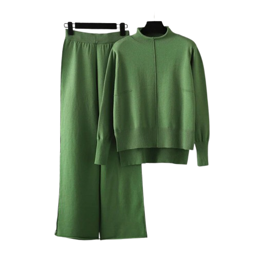 Elena Women’s Lounge Set – Soft Knit Sweater & Wide-Leg Pants