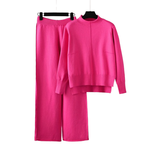 Elena Women’s Lounge Set – Soft Knit Sweater & Wide-Leg Pants