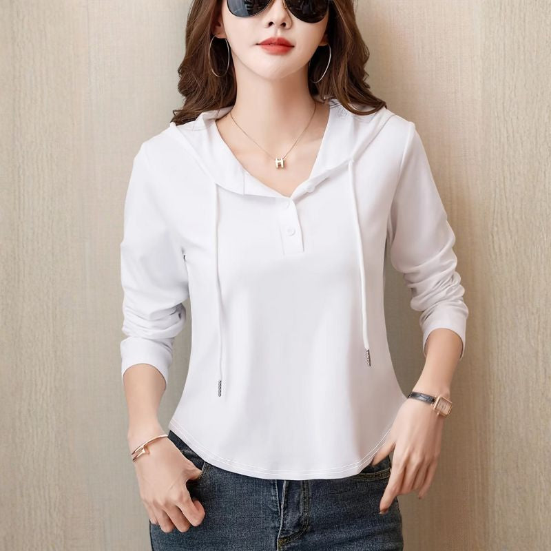 Cassia Women’s Pullover Hoodie – Cotton Stretch Henley Top