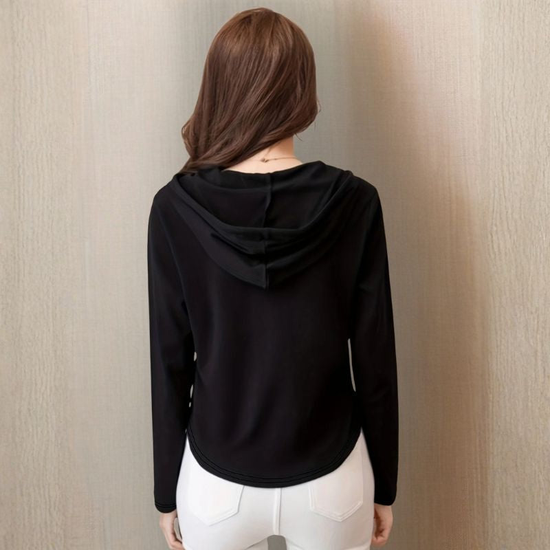 Cassia Women’s Pullover Hoodie – Cotton Stretch Henley Top