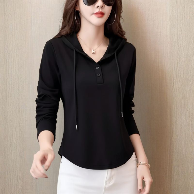 Cassia Women’s Pullover Hoodie – Cotton Stretch Henley Top